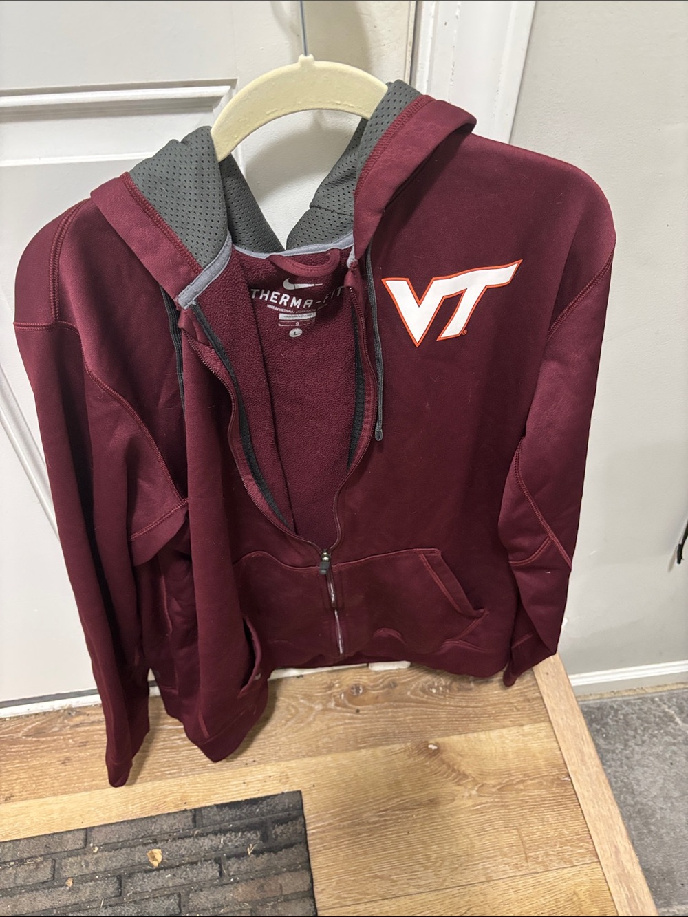 Nike Men's Maroon Zip-Up Hoodie with VT Logo